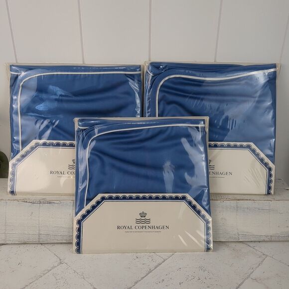 Vintage Royal Copenhagen Blue Fluted Satin Cotton Table Napkins Set of 6 - Picture 2 of 8